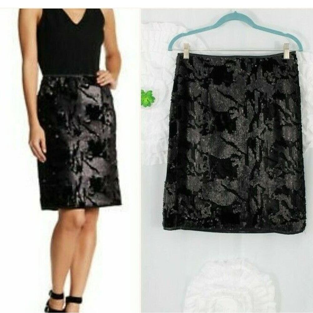 Romeo and Juliet Couture Black Velvet Sequin Skirt Pencil Straight Size MED